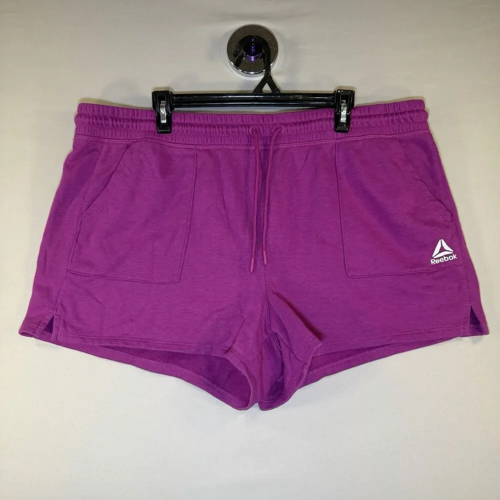 Reebok Womens High Rise Shorts Magenta Fuchsia SZ XXXL Drawstring Cotton Shorts